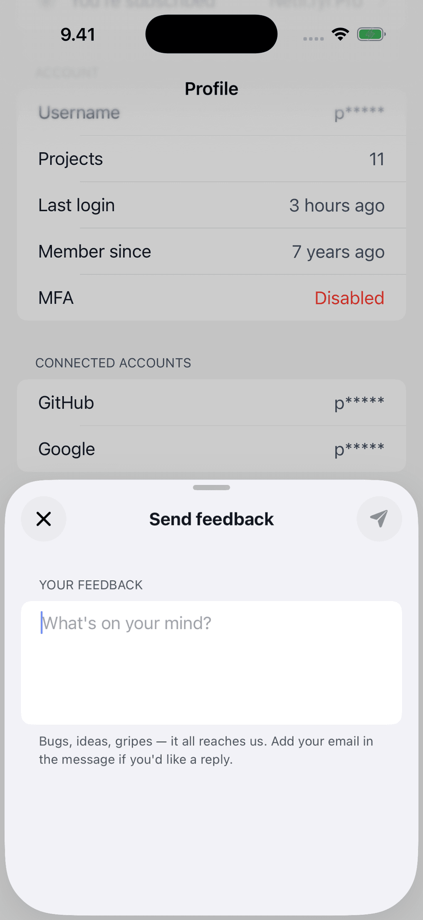 Netli.fyi in-app feedback form